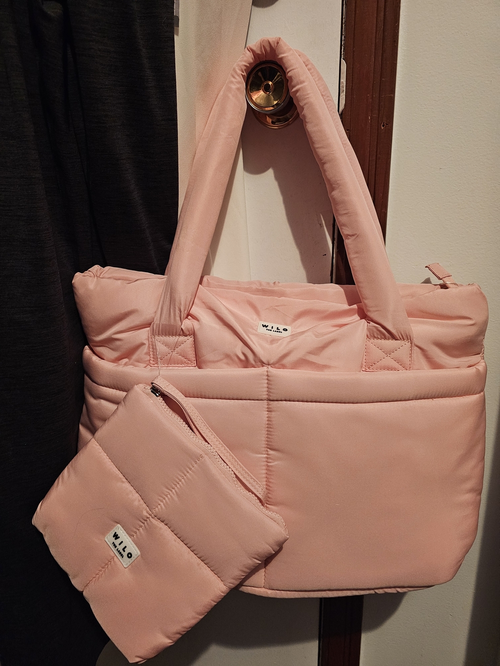 Wilo The Label Pink Quilted Tote Bag with Pouch